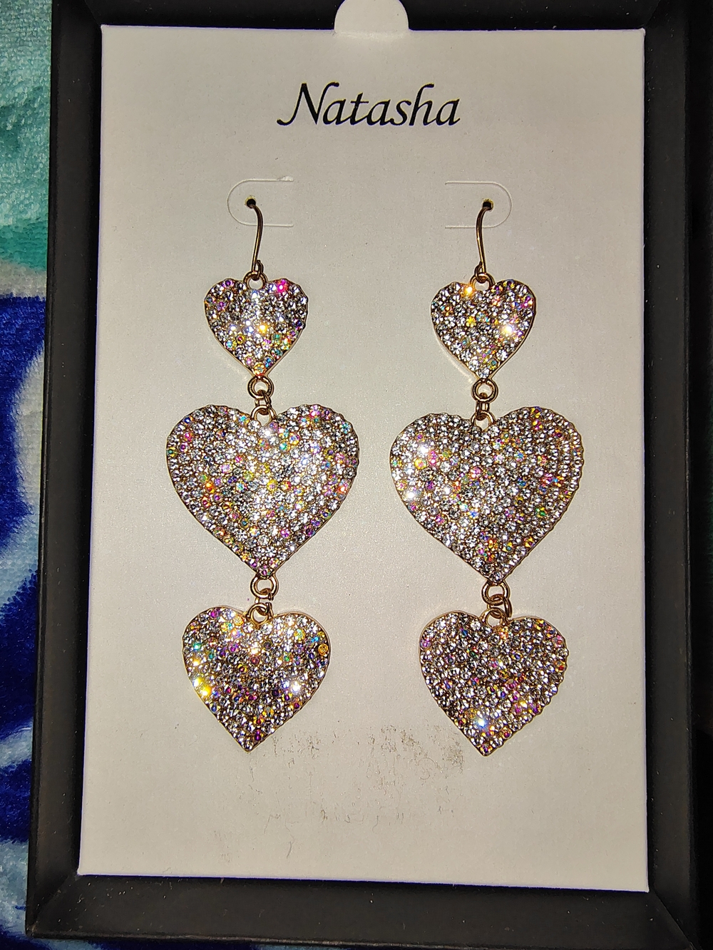 Natasha Couture Gold-Tone Triple Heart Glitter Drop Earrings